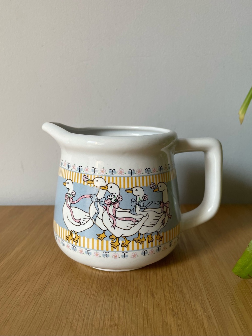 Vintage 1980s B&D Ribbon Geese Ceramic Creamer Pitcher